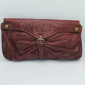 Kooba Olivia Brown Glazed Leather Clutch Crossbody